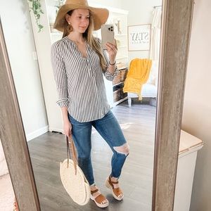 Old Navy Striped Linen Button Blouse